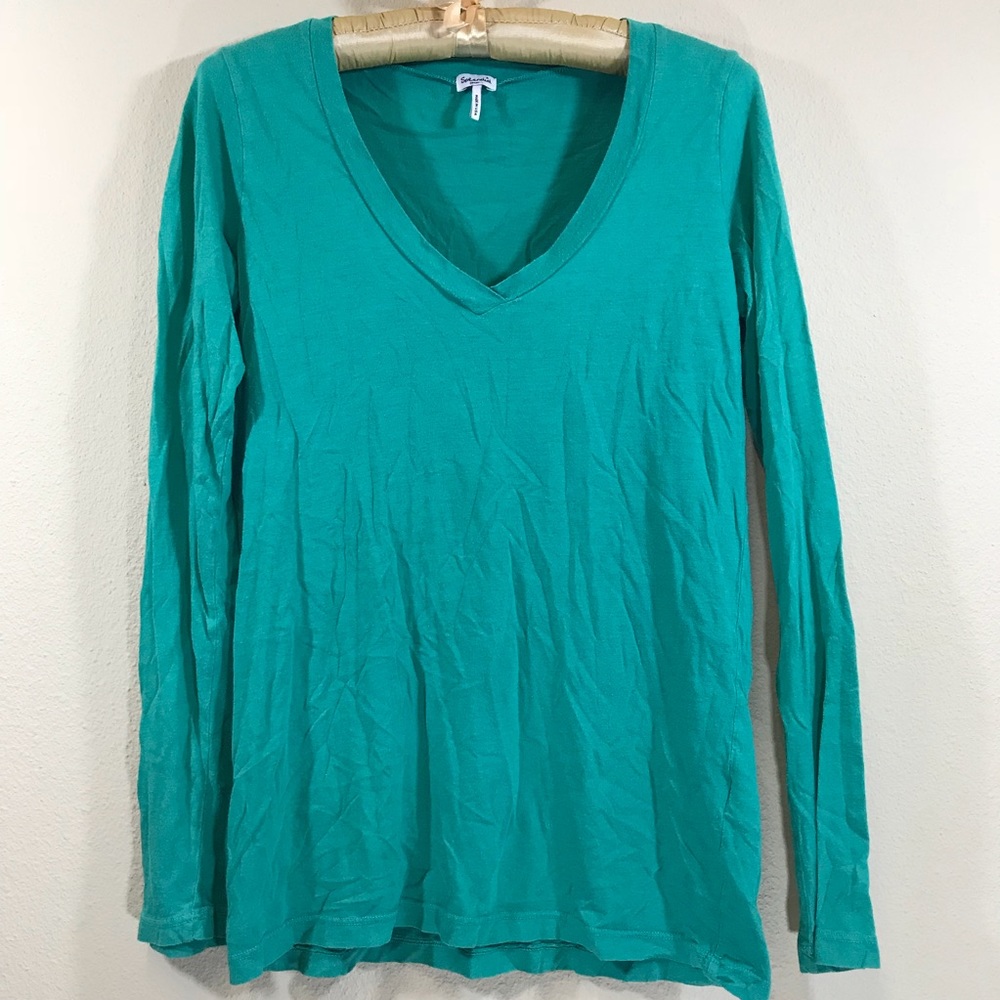 Anthro Splendid Green vneck long sleeve top blouse